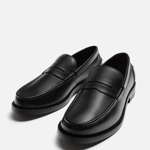 New Zara Men's Classic 100% Leather Black Slip-On Loafers 11 US/44 EU NWT - Picture 1 of 8
